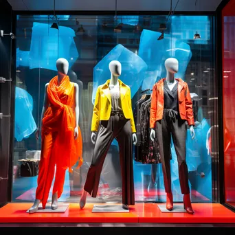 Fashion storefront displaying trendy clothing and mannequins in bright light. - Image 4