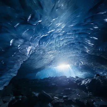 Deep view of an ice cave with cobalt blue ice and intricate textures - Image 2