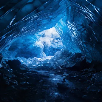 Deep view of an ice cave with cobalt blue ice and intricate textures - Image 3