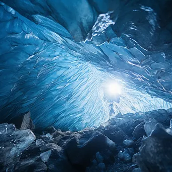 Deep view of an ice cave with cobalt blue ice and intricate textures - Image 4