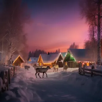 Winter wonderland with Northern Lights and reindeer sleigh - Image 1