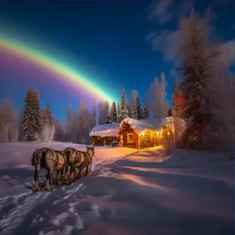 Winter wonderland with Northern Lights and reindeer sleigh - Image 3