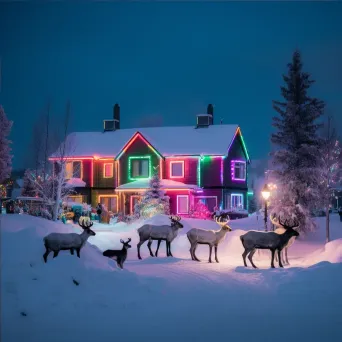 Winter wonderland with Northern Lights and reindeer sleigh - Image 4