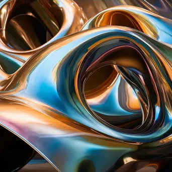 Modern sculpture with sleek metallic surface reflecting distorted abstract forms - Image 4