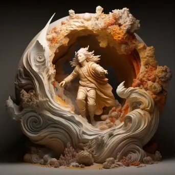 Clay sculpture of a celestial being casting cosmic dust - Image 1