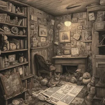 Fascinating illustration of a hidden room behind a bookcase - Image 3