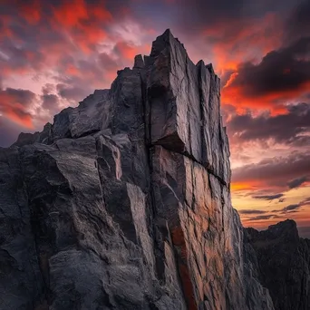 Dramatic mountain rock face during sunset with vibrant colors. - Image 1