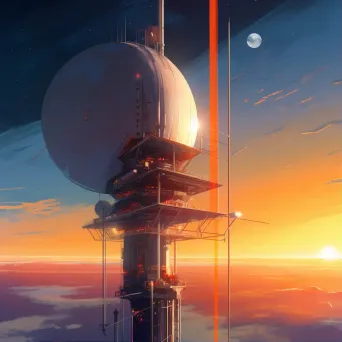 Digital representation of a space elevator linking Earth to a geostationary platform - Image 1