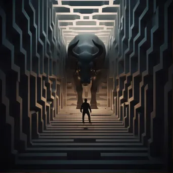 Low poly Minotaur lurking within obscure labyrinth corridors - Image 1