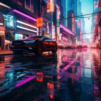 Cyberpunk cityscape with neon lights and flying cars - Image 4