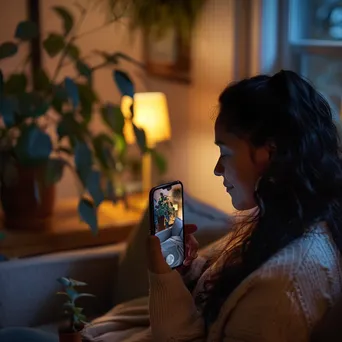 Young woman using smartphone during a virtual doctor appointment in a cozy setting. - Image 2