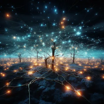 Glowing nodes of a neural network in an abstract digital landscape - Image 1