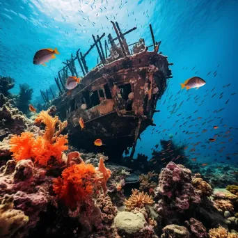 Ancient Shipwreck with Coral Reef and Fish