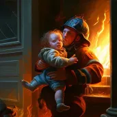 Firefighter saving child from fire in image prompt - Image 3