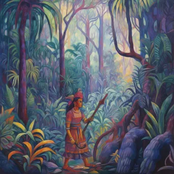 Amazon warrior in dense jungle in image prompt - Image 4