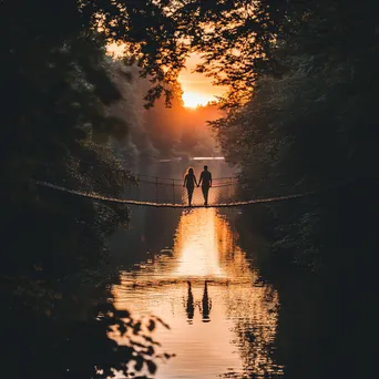 Couple on a rope bridge during sunset - Image 4