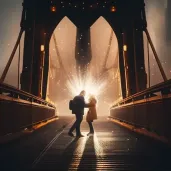 Image of a surprise proposal on a city bridge with twinkling lights - Image 2