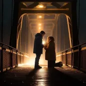 Image of a surprise proposal on a city bridge with twinkling lights - Image 4