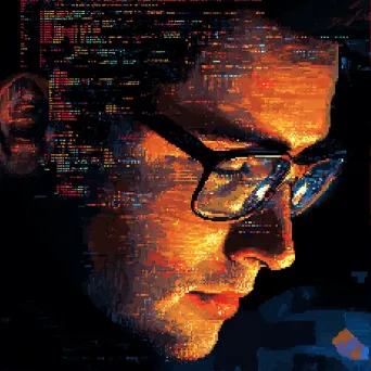 Programmer in pixel art style with reflected code in glasses - Image 1