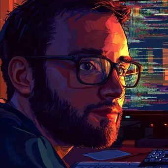 Programmer in pixel art style with reflected code in glasses - Image 2