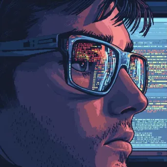 Programmer in pixel art style with reflected code in glasses - Image 3