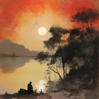 Image of a man painting a colorful sunset scene - Image 4