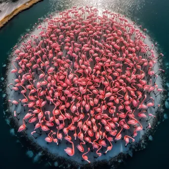 Aerial view of a herd of flamingos in a lagoon. - Image 4