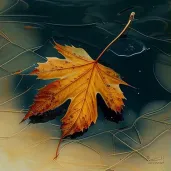 Autumn leaf on freezing pond surface - Image 1