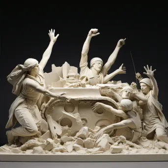 Sculptural relief of fearless peace activists confronting tanks - Image 4