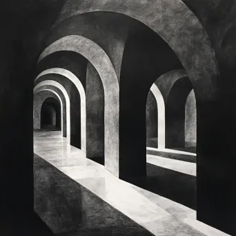 Graphite and charcoal rendering of a labyrinth composed of twisted, eerie dream corridors - Image 2