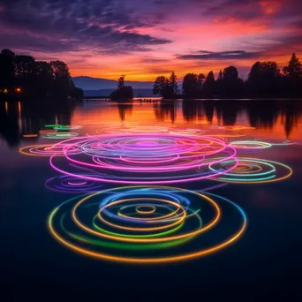 Light painting of geometric shapes over a lake during twilight. - Image 3