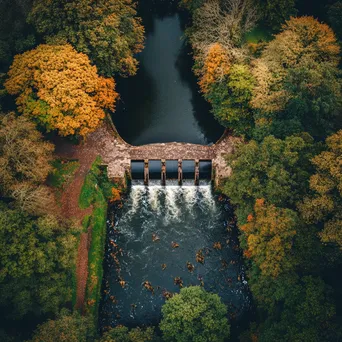 Aerial view of traditional weir in a river bend - Image 3