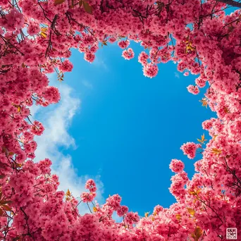 View from beneath blooming cherry blossom trees - Image 4