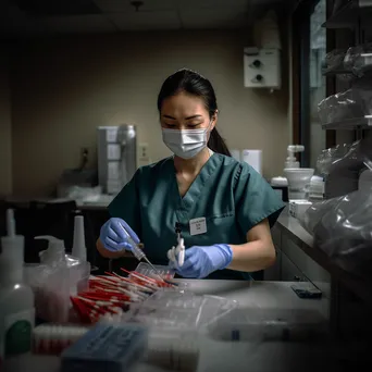 A nurse preparing a syringe in a well-organized clinic room. - Image 2