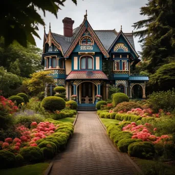 Quaint Victorian mansion with colorful gabled roofs - Image 3