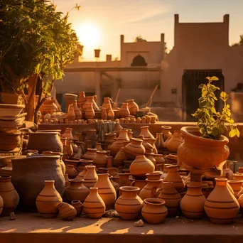 Clay pottery drying on a terrace during sunset - Image 4