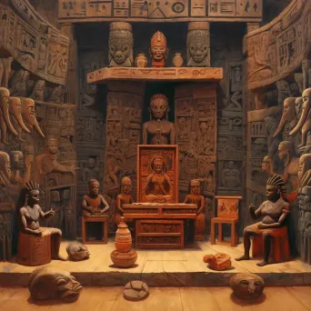 Image of a Yoruba shrine adorned with sacred wooden figures and artifacts - Image 1