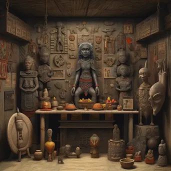 Image of a Yoruba shrine adorned with sacred wooden figures and artifacts - Image 3