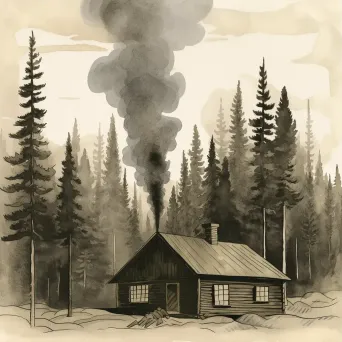 Image of a humble cabin among towering pine trees - Image 3