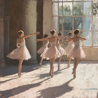 Pastel painting of a sunlit ballet rehearsal - Image 3