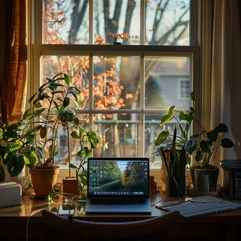 A cozy home office with plants and a laptop in natural light - Image 3