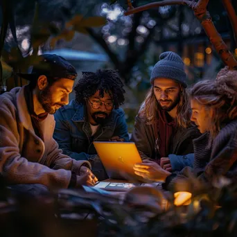 Colleagues working outdoors together using a laptop and tablet - Image 1