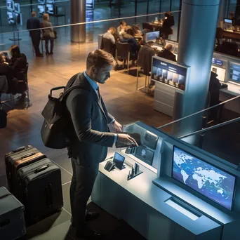 A business traveler checking in at an airport kiosk - Image 3