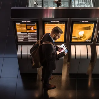 A business traveler checking in at an airport kiosk - Image 4