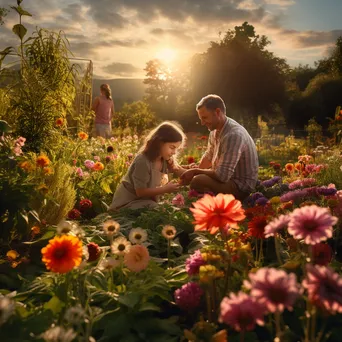 Family Harvesting in a Garden