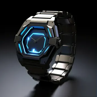 Low poly sports wristwatch with brushed steel case and techno surreal LED illumination - Image 1