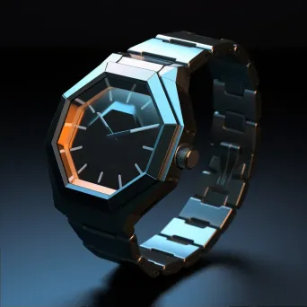 Low poly sports wristwatch with brushed steel case and techno surreal LED illumination - Image 2