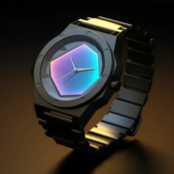 Low poly sports wristwatch with brushed steel case and techno surreal LED illumination - Image 3