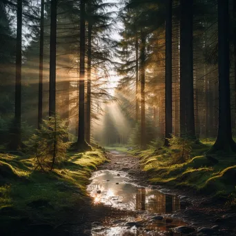 Sunlight streaming through pine trees in a mountain forest - Image 4