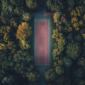 Aerial view of a quiet running track surrounded by trees - Image 1